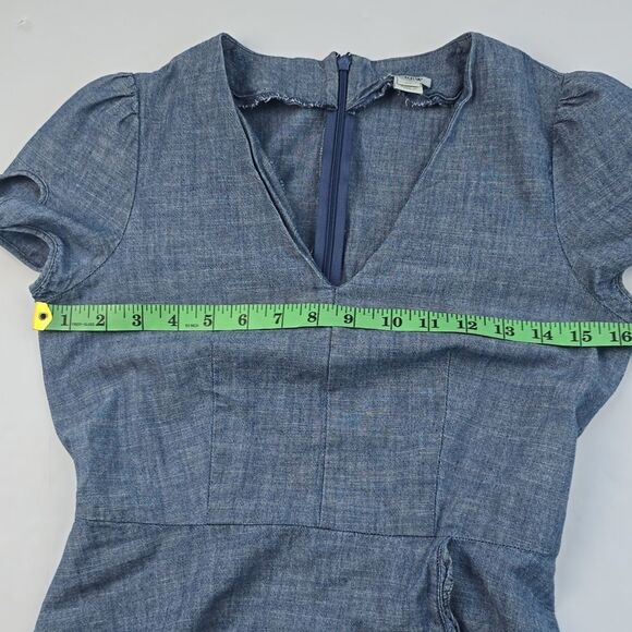 J. Crew -776 Blue Chambray V-Neck Short Sleeve Faux-Wrap Above Knee Dress Sz 00 - Picture 6 of 9